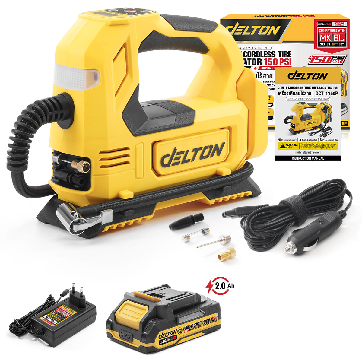 เครื่องสูบลมไร้สาย (พร้อมแบตเตอรี่) DELTON รุ่น DCT-1150P ULTRAFLEX 20V 2AH_1
